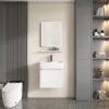 Pack Ensemble Meuble de Salle de Bain Suspendu Ultra-Compact avec Miroir et Étagère - Modèle 2034 (Blanc)