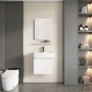 Ensemble Meuble de Salle de Bain Suspendu Ultra-Compact avec Miroir et Étagère - Modèle 2034 (Blanc)