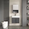 Pack Ensemble Meuble de Salle de Bain Suspendu à Portes Coulissantes avec Armoire de Toilette - Modèle 01 (Gris Foncé)