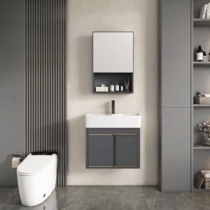 Ensemble Meuble de Salle de Bain Suspendu à Portes Coulissantes avec Armoire de Toilette - Modèle 01 (Gris Foncé)