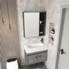 Pack Ensemble Meuble de Salle de Bain Suspendu Compact avec Armoire de Toilette - Modèle 05 (Gris Moka)
