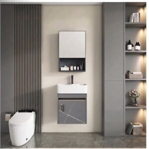 Ensemble Meuble de Salle de Bain Suspendu Ultra-Compact avec Armoire de Toilette - Modèle 05 (Gris Moka)