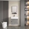 Pack Ensemble Meuble de Salle de Bain Suspendu Compact avec Miroir et Étagère - Modèle 05 (Gris Moka)