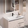 Pack Ensemble Meuble de Salle de Bain Compact sur Pieds avec Armoire de Toilette - 50 cm (Gris)