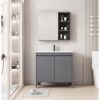 Pack Ensemble Meuble de Salle de Bain sur Pieds avec Armoire de Toilette LED et Étagères - Modèle 2025 (Gris)