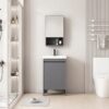 Pack Ensemble Meuble de Salle de Bain Compact sur Pieds avec Armoire de Toilette - 50 cm (Gris)
