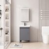 Pack Ensemble Meuble de Salle de Bain Compact sur Pieds avec Armoire de Toilette LED - 50 cm (Gris)