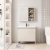 Pack Ensemble Meuble de Salle de Bain sur Pieds avec Armoire de Toilette LED - 70 cm (Beige)