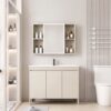 Pack Ensemble Meuble de Salle de Bain Spacieux sur Pieds avec Grande Armoire de Toilette LED - 90 cm (Beige)