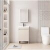 Pack Ensemble Meuble de Salle de Bain Compact sur Pieds avec Armoire de Toilette LED - 50 cm (Beige)