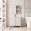 Pack Ensemble Meuble de Salle de Bain sur Pieds avec Armoire de Toilette LED Intégrée - 60 cm (Beige)
