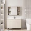 Pack Ensemble Meuble de Salle de Bain Familial sur Pieds avec Armoire de Toilette Symétrique - 100 cm (Beige)