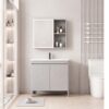Pack Ensemble Meuble de Salle de Bain Pratique sur Pieds avec Armoire de Toilette LED - 60 cm (Gris)