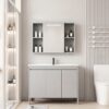 Pack Ensemble Meuble de Salle de Bain Familial sur Pieds avec Grande Armoire de Toilette LED Intégrée - 110 cm (Gris)
