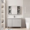 Pack Ensemble Meuble de Salle de Bain Familial sur Pieds avec Grande Armoire de Toilette Symétrique - 120 cm (Gris)