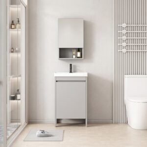 Ensemble Meuble de Salle de Bain Compact sur Pieds avec Armoire de Toilette et Niche - 50 cm (Gris)