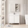Pack Ensemble Meuble de Salle de Bain sur Pieds avec Armoire de Toilette LED et Étagères - Modèle 2028 (Blanc)