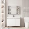 Pack Ensemble Meuble de Salle de Bain Familial sur Pieds avec Armoire de Toilette LED Symétrique - 100 cm (Blanc)