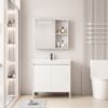 Pack Ensemble Meuble de Salle de Bain Spacieux sur Pieds avec Armoire de Toilette LED Intégrée - 80 cm (Blanc)