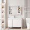 Pack Ensemble Meuble de Salle de Bain Familial sur Pieds avec Grande Armoire de Toilette LED Intégrée - 110 cm (Blanc)