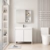 Pack Ensemble Meuble de Salle de Bain Polyvalent sur Pieds avec Armoire de Toilette - 70 cm (Blanc)