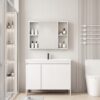 Pack Ensemble Meuble de Salle de Bain Familial sur Pieds avec Grande Armoire de Toilette Symétrique - 100 cm (Blanc)