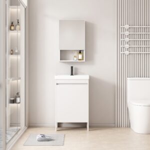Ensemble Meuble de Salle de Bain Compact sur Pieds avec Armoire de Toilette et Niche - 50 cm (Blanc)