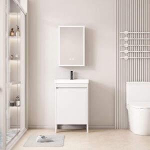 Ensemble Meuble de Salle de Bain Ultra-Compact sur Pieds avec Armoire de Toilette LED - 40 cm (Blanc)