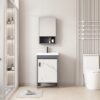 Pack Ensemble Meuble de Salle de Bain Ultra-Compact sur Pieds Effet Marbre avec Armoire de Toilette et Niche - 40 cm (Gris Foncé / Marbre Blanc)