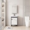 Pack Ensemble Meuble de Salle de Bain Ultra-Compact sur Pieds Effet Marbre avec Armoire de Toilette LED - 40 cm (Gris Foncé / Marbre Blanc)
