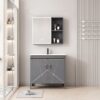 Pack Ensemble Meuble de Salle de Bain Spacieux sur Pieds Design Géométrique avec Armoire de Toilette LED - 80 cm (Gris)
