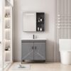 Pack Ensemble Meuble de Salle de Bain Spacieux sur Pieds Design Géométrique avec Armoire de Toilette LED Intégrée - 80 cm (Gris)