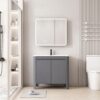 Pack Ensemble Meuble de Salle de Bain Minimaliste sur Pieds avec Armoire de Toilette LED aux Bords Arrondis (Gris)