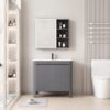 Pack Ensemble Meuble de Salle de Bain Minimaliste sur Pieds aux Bords Arrondis avec Armoire de Toilette LED - 80 cm (Gris)