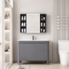 Pack Ensemble Meuble de Salle de Bain Minimaliste sur Pieds aux Bords Arrondis avec Grande Armoire de Toilette LED Symétrique - 90 cm (Gris)