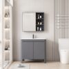 Pack Ensemble Meuble de Salle de Bain Minimaliste sur Pieds aux Bords Arrondis avec Armoire de Toilette LED Intégrée - 60 cm (Gris)