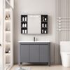 Pack Ensemble Meuble de Salle de Bain Familial sur Pieds aux Bords Arrondis avec Armoire de Toilette à Bandeau LED Symétrique - 90 cm (Gris)