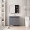 Pack Ensemble Meuble de Salle de Bain Minimaliste sur Pieds aux Bords Arrondis avec Armoire de Toilette - 60 cm (Gris)