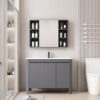 Pack Ensemble Meuble de Salle de Bain Familial sur Pieds aux Bords Arrondis avec Grande Armoire de Toilette Symétrique - 100 cm (Gris)