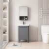 Pack Ensemble Meuble de Salle de Bain Compact sur Pieds aux Bords Arrondis avec Armoire de Toilette et Niche - 50 cm (Gris)