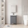 Pack Ensemble Meuble de Salle de Bain Compact sur Pieds aux Bords Arrondis avec Armoire de Toilette LED - 50 cm (Gris)