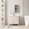 Pack Ensemble Meuble de Salle de Bain Minimaliste sur Pieds aux Bords Arrondis avec Armoire de Toilette LED - 80 cm (Beige Clair)