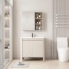 Pack Ensemble Meuble de Salle de Bain Minimaliste sur Pieds aux Bords Arrondis avec Armoire de Toilette - 60 cm (Beige Clair)
