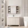 Pack Ensemble Meuble de Salle de Bain Familial sur Pieds aux Bords Arrondis avec Grande Armoire de Toilette Symétrique - 100 cm (Beige Clair)