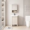 Pack Ensemble Meuble de Salle de Bain Ultra-Compact sur Pieds aux Bords Arrondis avec Armoire de Toilette et Niche - 40 cm (Beige Clair)
