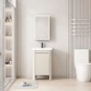 Pack Ensemble Meuble de Salle de Bain Compact sur Pieds aux Bords Arrondis avec Armoire de Toilette LED - 50 cm (Beige Clair)