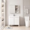 Pack Ensemble Meuble de Salle de Bain Minimaliste sur Pieds aux Bords Arrondis avec Armoire de Toilette à Bandeau LED - 60 cm (Blanc)