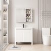 Pack Ensemble Meuble de Salle de Bain Minimaliste sur Pieds aux Bords Arrondis avec Armoire de Toilette - 80 cm (Blanc)