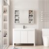 Pack Ensemble Meuble de Salle de Bain Familial sur Pieds aux Bords Arrondis avec Grande Armoire de Toilette Symétrique - 90 cm (Blanc)