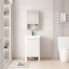 Pack Ensemble Meuble de Salle de Bain Ultra-Compact sur Pieds aux Bords Arrondis avec Armoire de Toilette et Niche - 40 cm (Blanc)